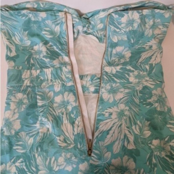 SUITE BLANCO DRESS HAWAIIAN STRAPLESS FITS SMALL TEAL BLUE TROPICAL VACAY DENIM - Picture 10 of 10